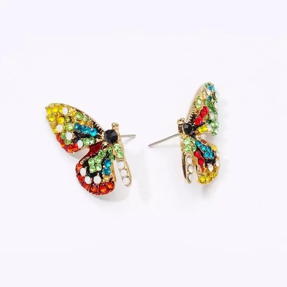 Colorful Butterfly Rhinestones Stud Earrings - Picture 6 of 10